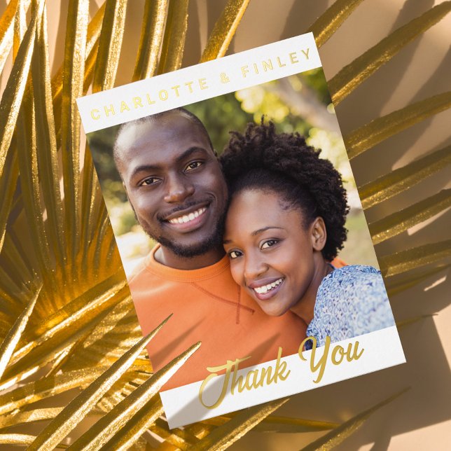   Minimalist Script Personalised Wedding Thank You Foil Holiday Postcard (Creator Uploaded)