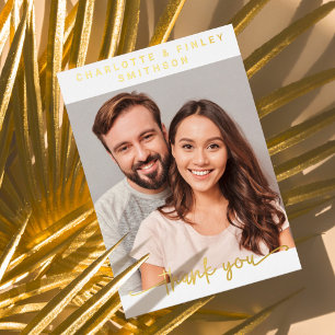   Minimalist Script Personalised Wedding Thank You Foil Holiday Postcard