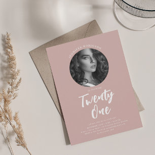 Minimalist Script Photo 21st Birthday Dusty Pink Invitation