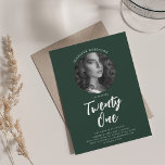 Minimalist Script Photo 21st Birthday Emerald  Invitation<br><div class="desc">An elegant "21st Birthday" party invitation design with personalised photo,  modern typography and custom text.</div>