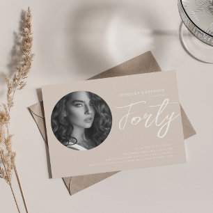 Minimalist Script Photo 40th Birthday Champagne  Invitation