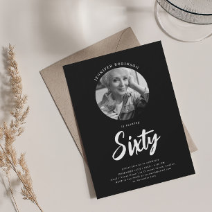 Minimalist Script Photo 60th Birthday Black  Invitation