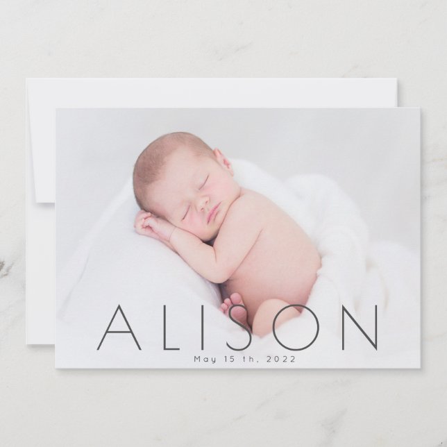 minimalist script photo blush birth announcement (Front)