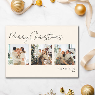 Minimalist Script Photo Collage Elegant Christmas Holiday Card