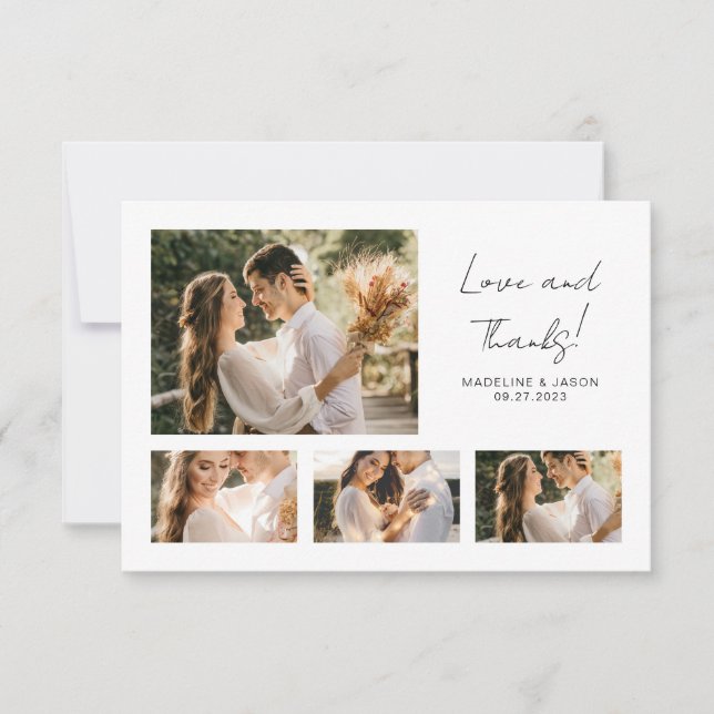 Minimalist Script Photo Collage Wedding Thank You (Front)