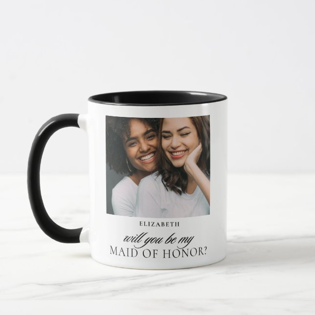 Minimalist Script Photo Maid of Honour Proposal  Mug (Left)