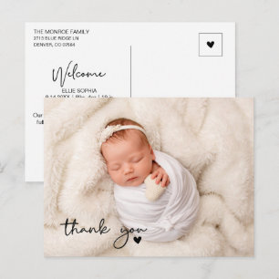 Minimalist Script Photo Newborn Thank You Postcard