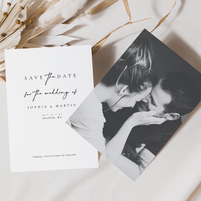 Minimalist Script Photo Save the Date Card (Creator Uploaded)