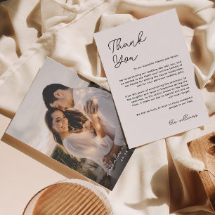 Minimalist Script Photo Wedding Flat Thank You Card
