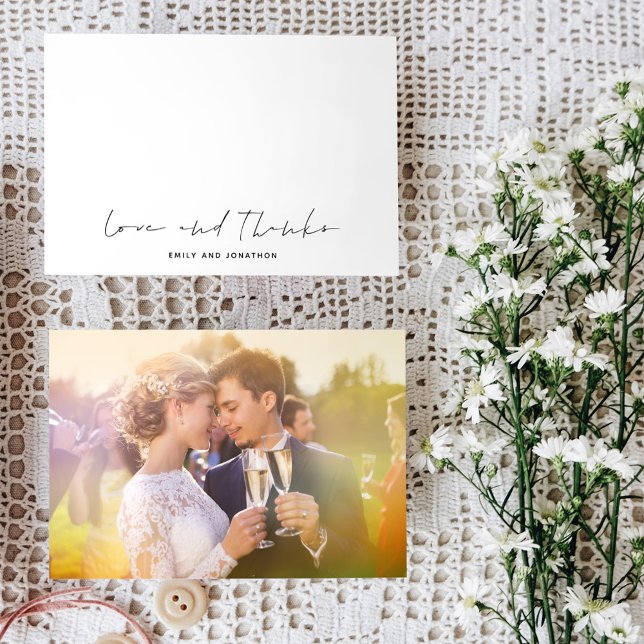 Minimalist Script Photo Wedding Love Thanks Card (Creator Uploaded)