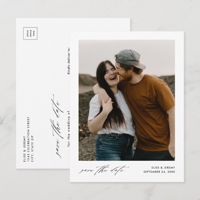 Minimalist Script Photo Wedding Save the Date Announcement Postcard (Front/Back)