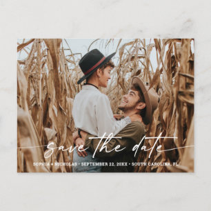 Minimalist script photo wedding Save the Date Announcement Postcard
