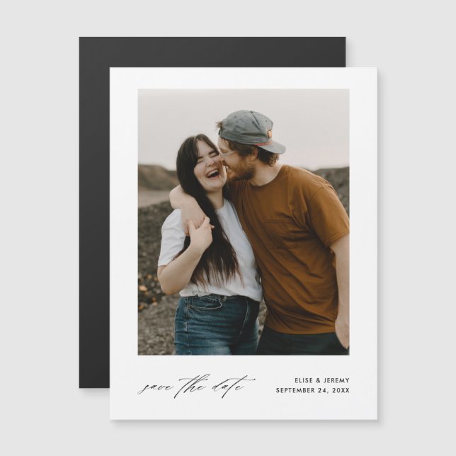 Minimalist Script Photo Wedding Save the Date Magnetic Invitation (Front/Back)