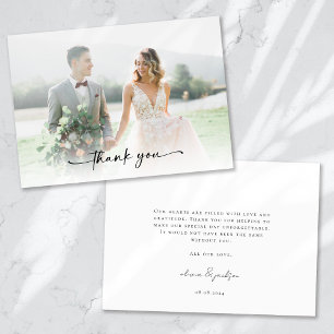 Minimalist Script Photo Wedding Thank You Card
