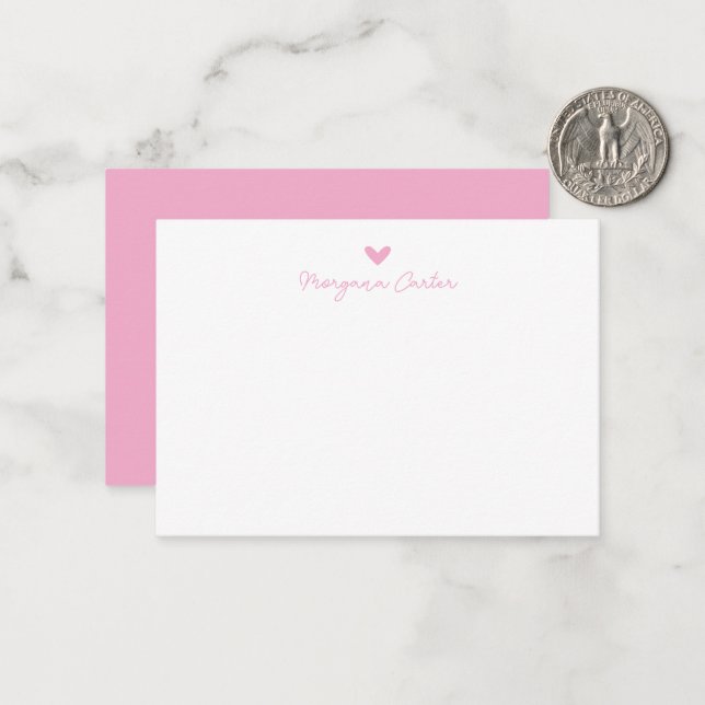Minimalist Script Pink Heart Personalised Card (Front/Back In Situ)