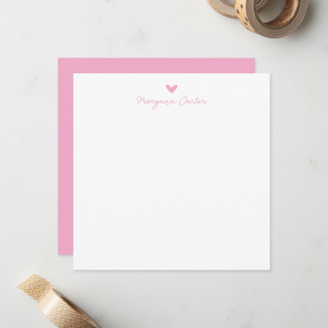 Minimalist Script Pink Heart Personalised Card (Front/Back In Situ)