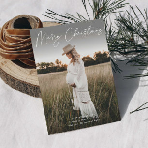Minimalist Script Pregnancy Photo Christmas Holiday Card