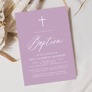 Minimalist Script Purple Simple Baptism Invitation