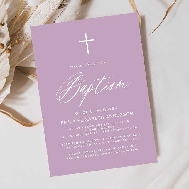 Minimalist Script Purple Simple Baptism Invitation (Creator Uploaded)