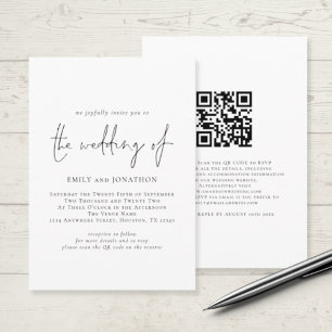 Minimalist Script QR Code Any Colour Wedding Invitation