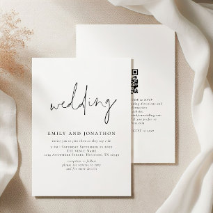 Minimalist Script QR Code Black White Wedding Invitation