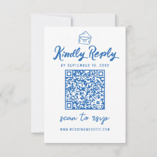 Minimalist Script QR Code Blue Envelope Wedding RSVP Card