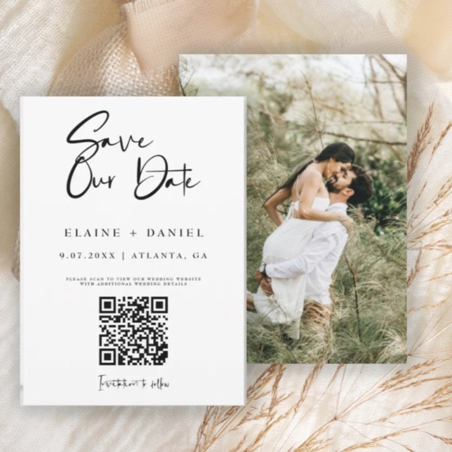 Minimalist Script QR Code Photo  Save The Date (Creator Uploaded)