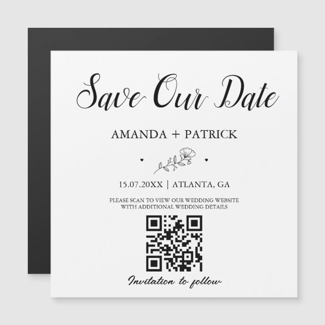 Minimalist Script QR Code Save The Date Magnet (Front/Back)