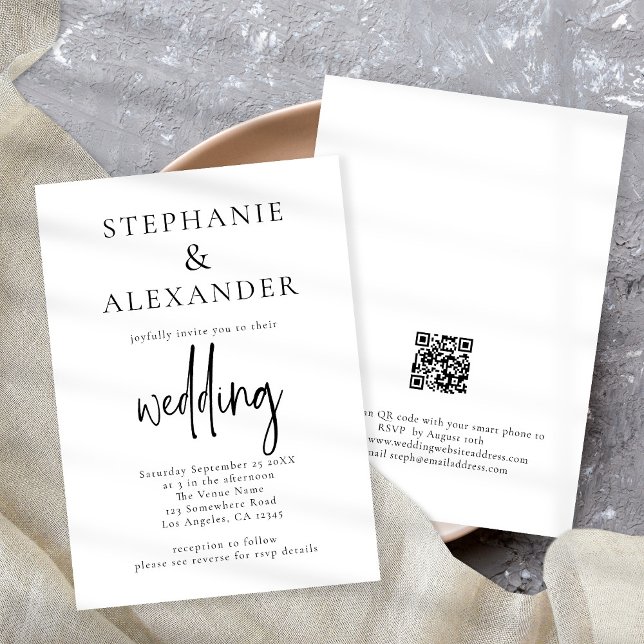 Minimalist Script QR Code Wedding Any Colour Invitation (Creator Uploaded)