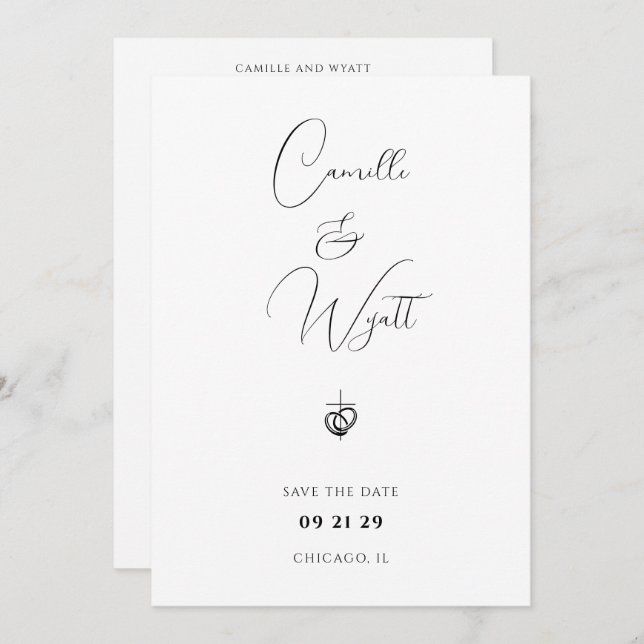 Minimalist Script Religious Cross Rings QR Code Invitation (Front/Back)
