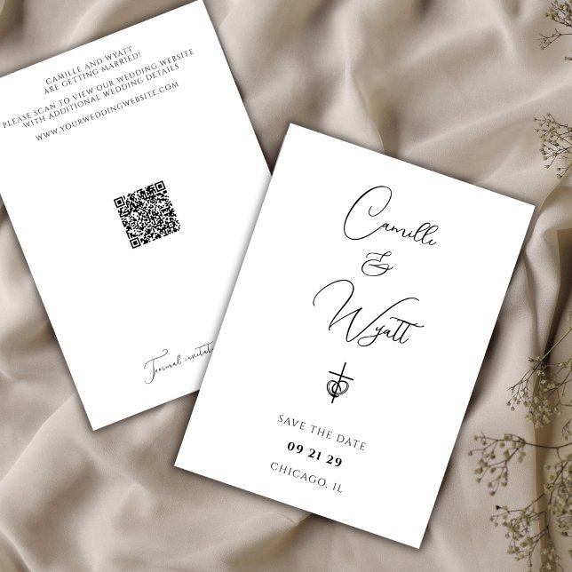 Minimalist Script Religious Cross Rings QR Code Invitation (Creator Uploaded)