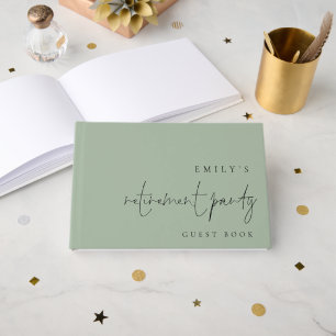 Minimalist Script Retirement Party Sage Green Guest Book