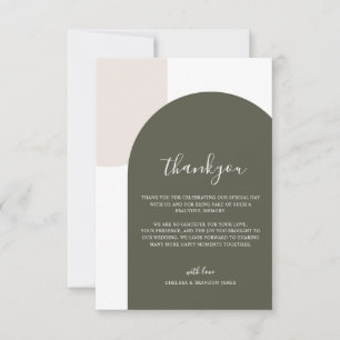 Minimalist Script Retro Boho Green Arch Wedding Thank You Card