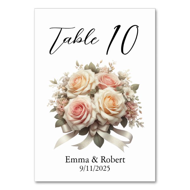 Minimalist Script Roses Wedding Seating Plan Table Number (Front)