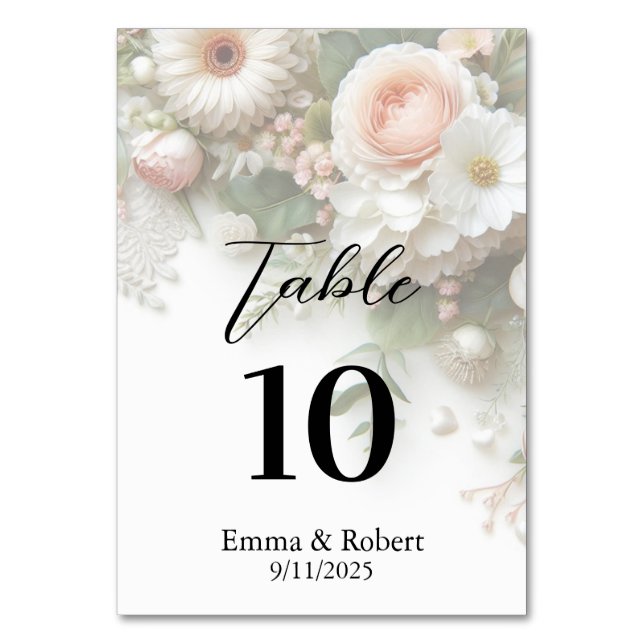 Minimalist Script Roses Wedding Seating Plan Table Number (Front)