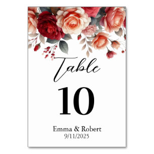 Minimalist Script Roses Wedding Seating Plan Table Number