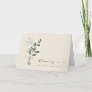 Minimalist Script Rustic Gold Greenery Wedding Thank You Card