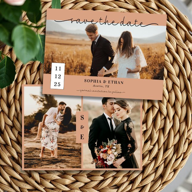 Minimalist Script Rustic Terracotta Photo Wedding Save The Date (Creator Uploaded)