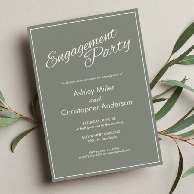 Minimalist Script Sage Green Engagement Party Invitation (Creator Uploaded)
