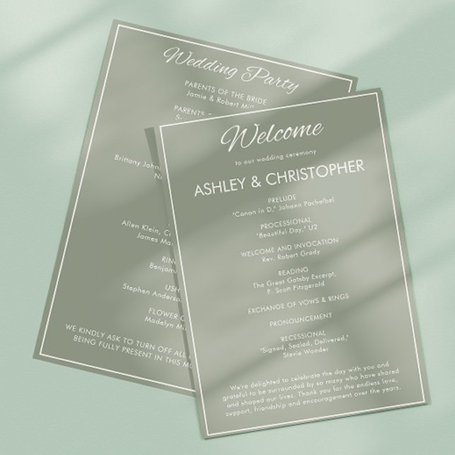 Minimalist Script Sage Green Wedding Program (Creator Uploaded)