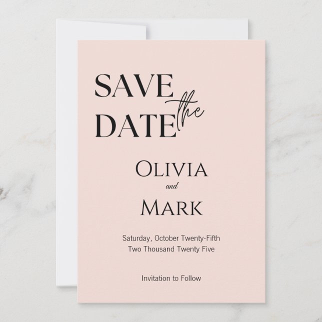 Minimalist Script Save the Date | Elegant Blush (Front)
