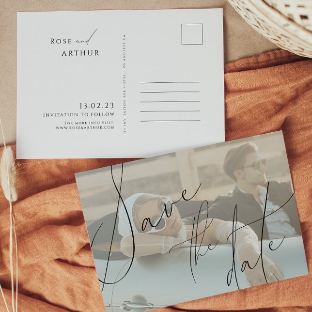 Minimalist Script Save The Date Invitation Postcar Postcard (Creator Uploaded)