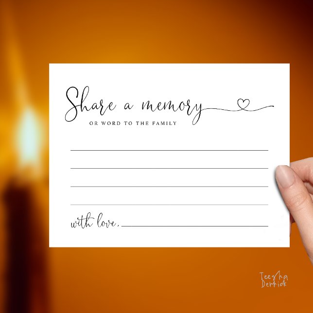 Minimalist Script Share a Memory Funeral Note Card (Minimalist Script Share a Memory Funeral Note Card in Black and White)