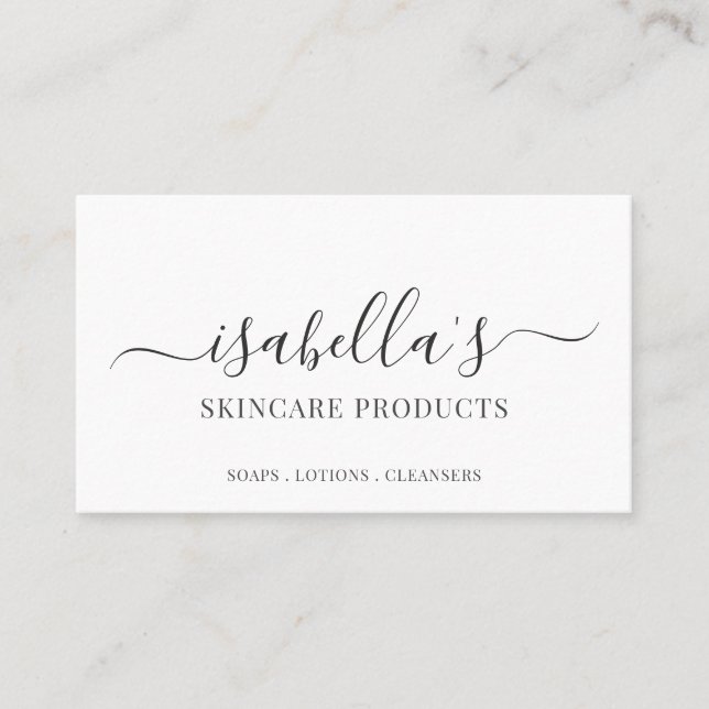 Minimalist Script Signature Skincare Products Business Card (Front)