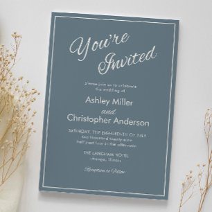 Minimalist Script Slate Grey Wedding Invitation
