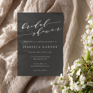 Minimalist Script Soft Black White Bridal Shower Invitation