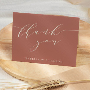 Minimalist Script Terracotta Bridal Shower Custom Thank You Card
