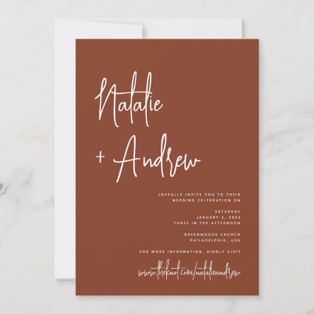 Minimalist Script Terracotta Virtual Wedding  Invitation (Front)