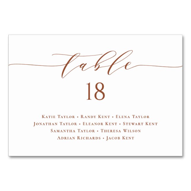 Minimalist Script Terracotta Wedding Seating Plan Table Number (Front)