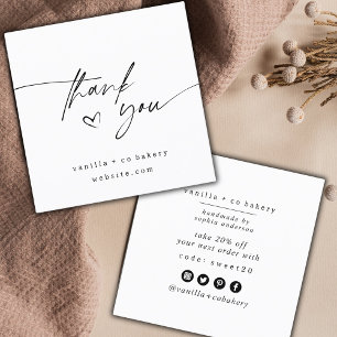 Minimalist Script Thank You Heart Customer Coupon Square Business Card